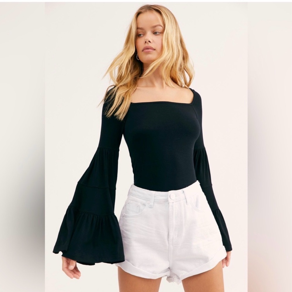 We The Free Black Bell Sleeve Top